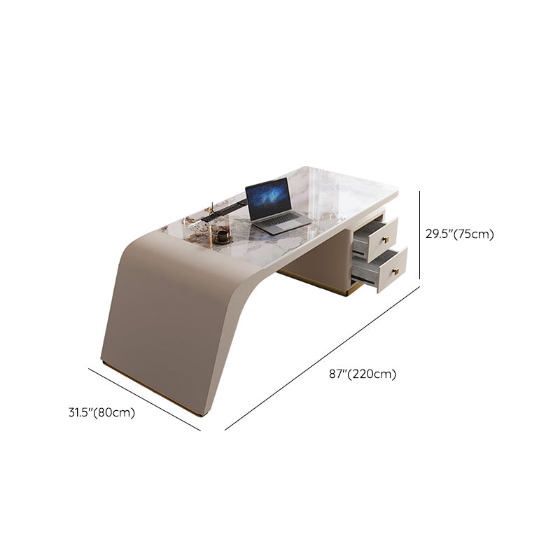 Modern Stone Office Desk Rectangular Shape Task Desk with 2-Drawers for Office