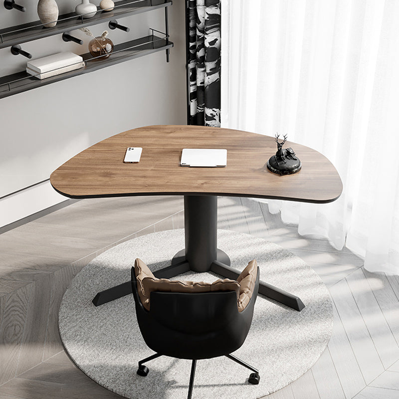 Irregular Shaped Wood Office Desk Brown Writing Desk for Home