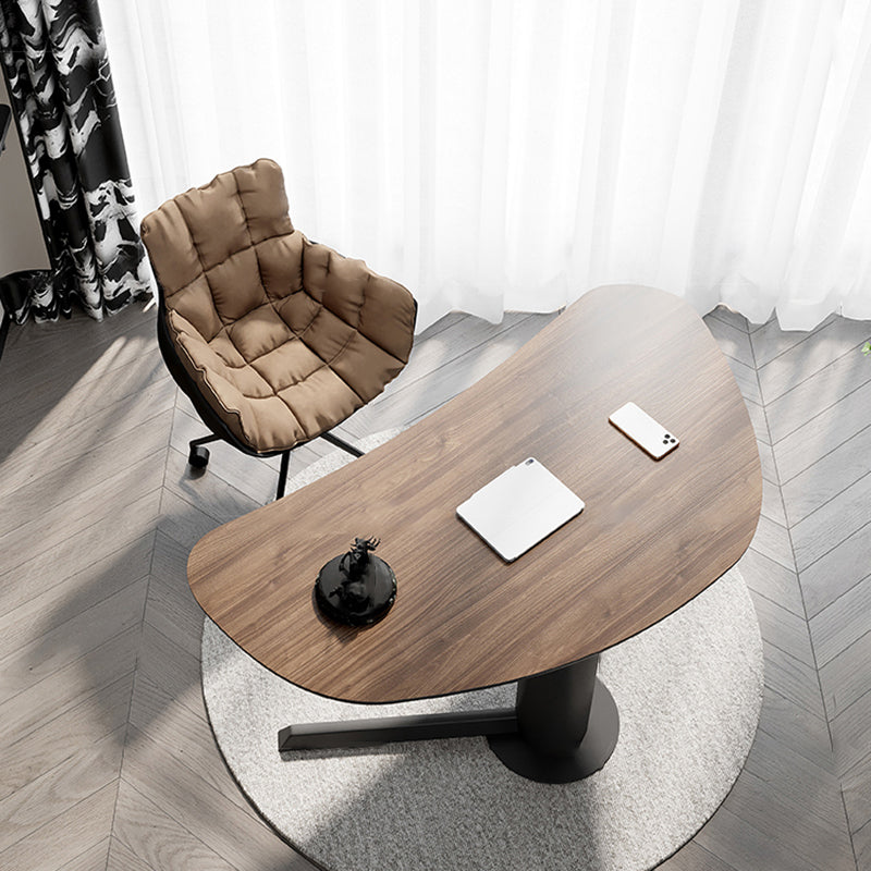 Irregular Shaped Wood Office Desk Brown Writing Desk for Home