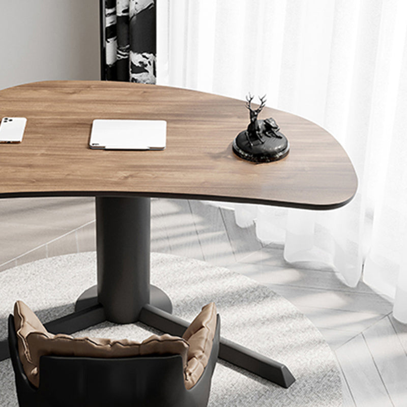 Irregular Shaped Wood Office Desk Brown Writing Desk for Home