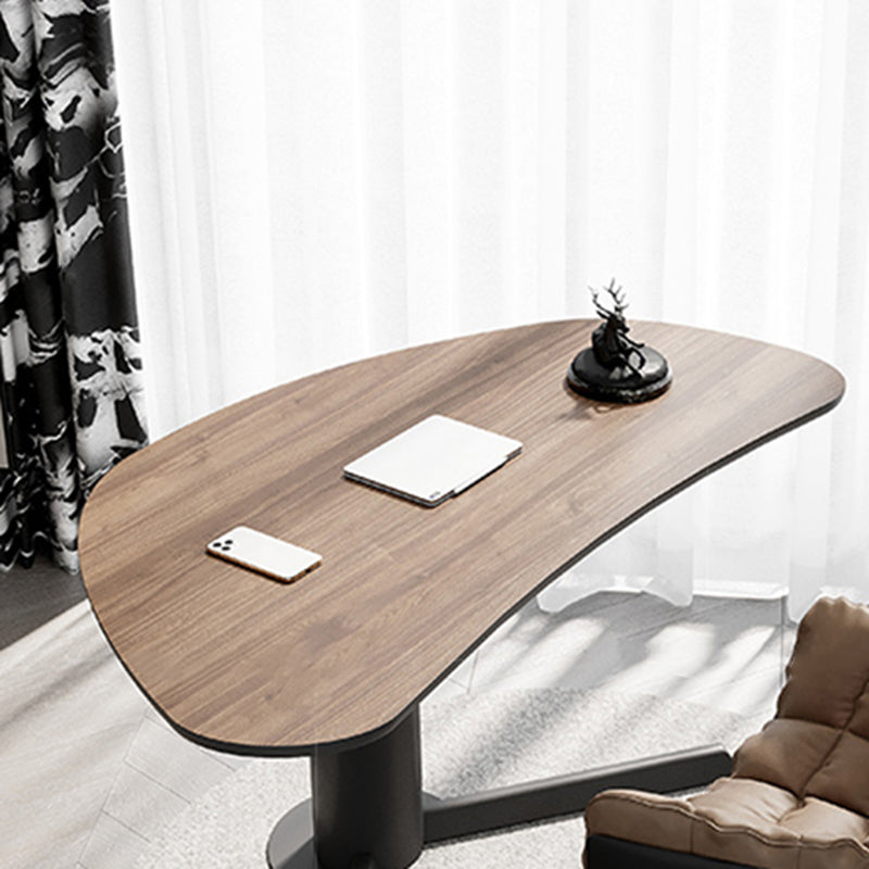 Irregular Shaped Wood Office Desk Brown Writing Desk for Home