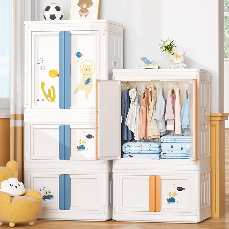 Modern Style Plastic Kids Closet Door Included Youth Armoire with Cloth Rod