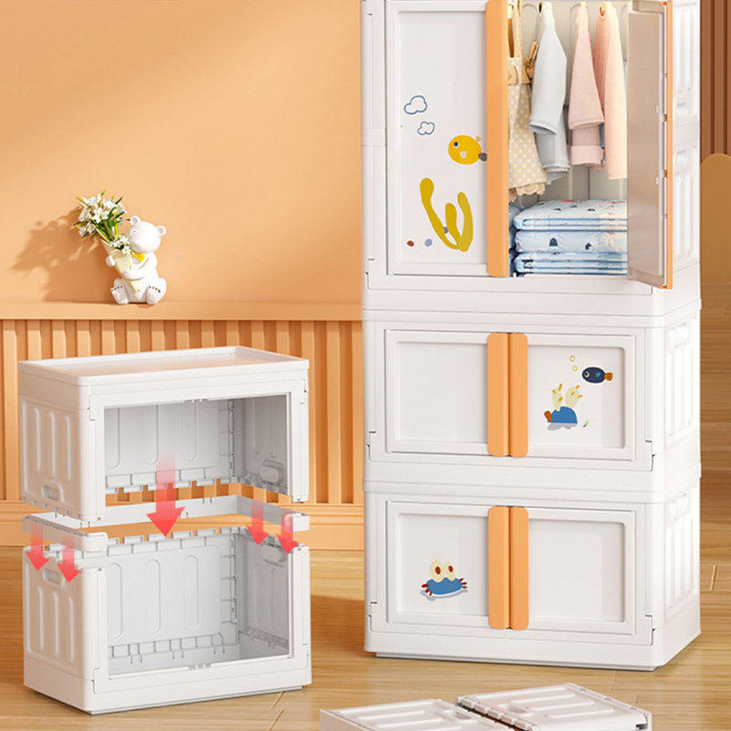 Modern Style Plastic Kids Closet Door Included Youth Armoire with Cloth Rod