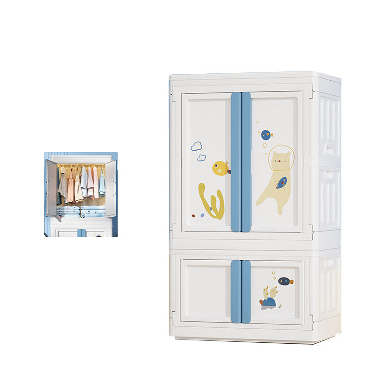 Modern Style Plastic Kids Closet Door Included Youth Armoire with Cloth Rod