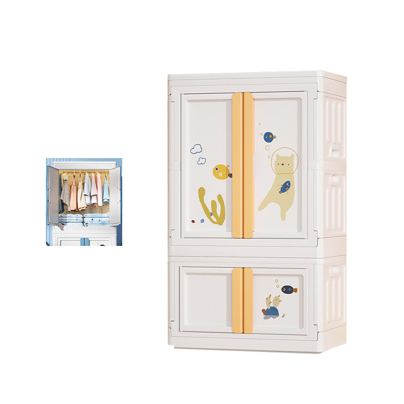 Modern Style Plastic Kids Closet Door Included Youth Armoire with Cloth Rod