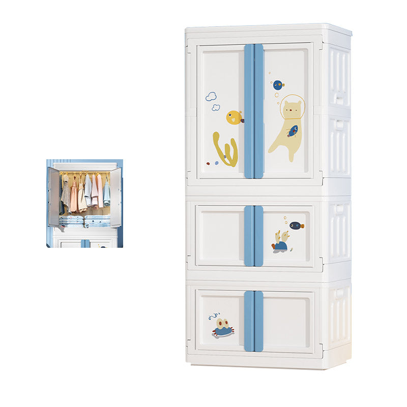 Modern Style Plastic Kids Closet Door Included Youth Armoire with Cloth Rod