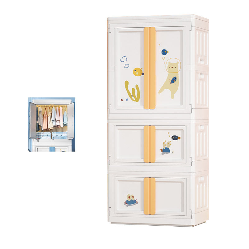 Modern Style Plastic Kids Closet Door Included Youth Armoire with Cloth Rod