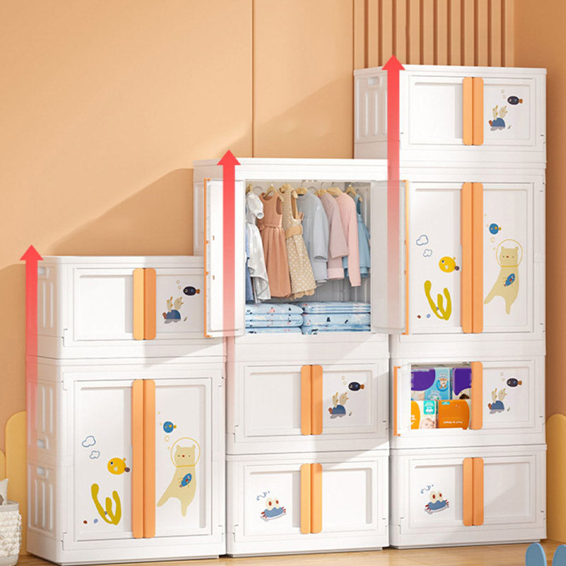 Modern Style Plastic Kids Closet Door Included Youth Armoire with Cloth Rod