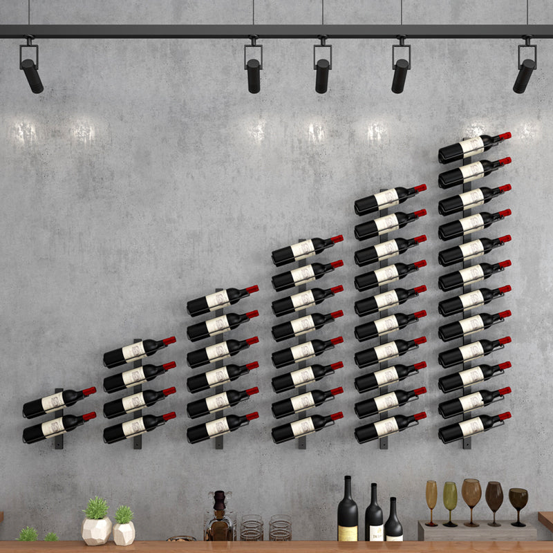 Wall Mounted Iron Bottle Rack Modern Style Wine Rack Bottle in Black