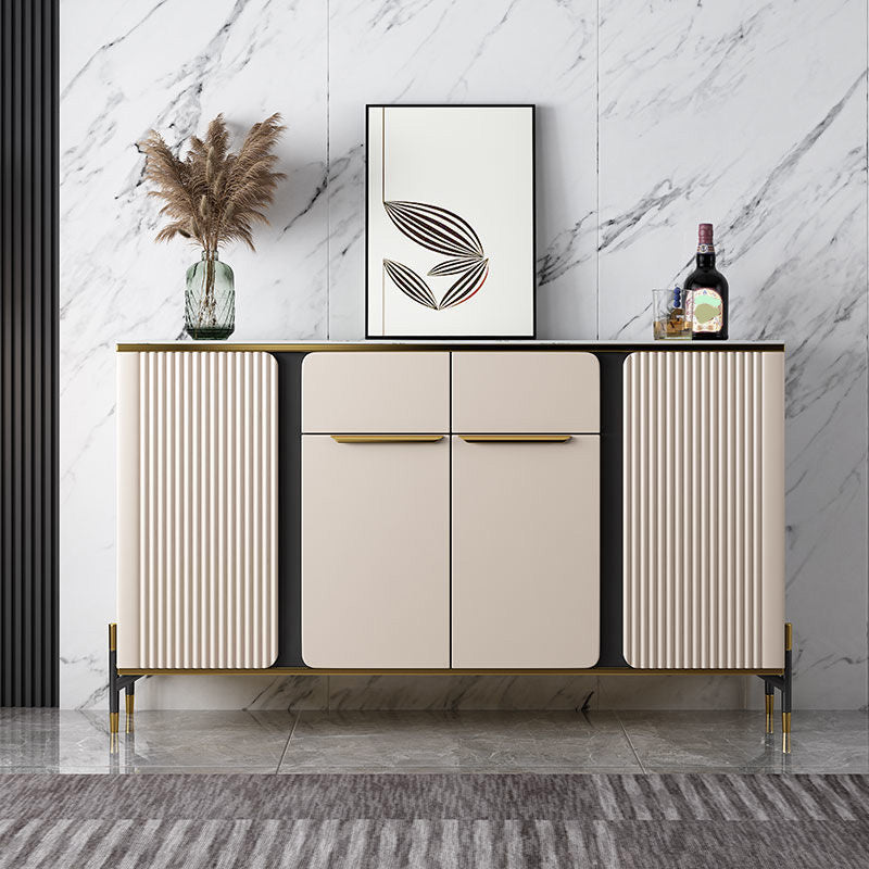 Glam Style Credenza Stone Adjustable Shelving Side Board with Cabinets and Drawers