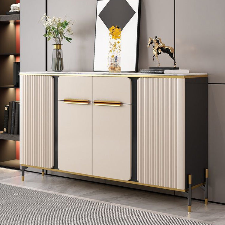 Glam Style Credenza Stone Adjustable Shelving Side Board with Cabinets and Drawers