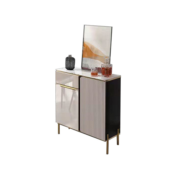 Glam Style Credenza Stone Adjustable Shelving Side Board with Cabinets and Drawers