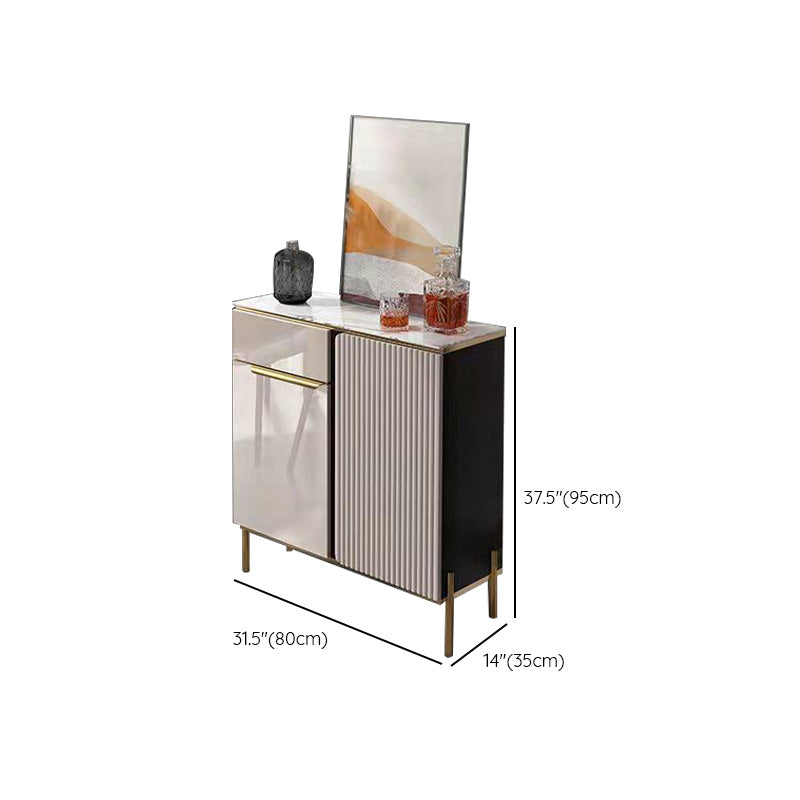 Glam Style Credenza Stone Adjustable Shelving Side Board with Cabinets and Drawers