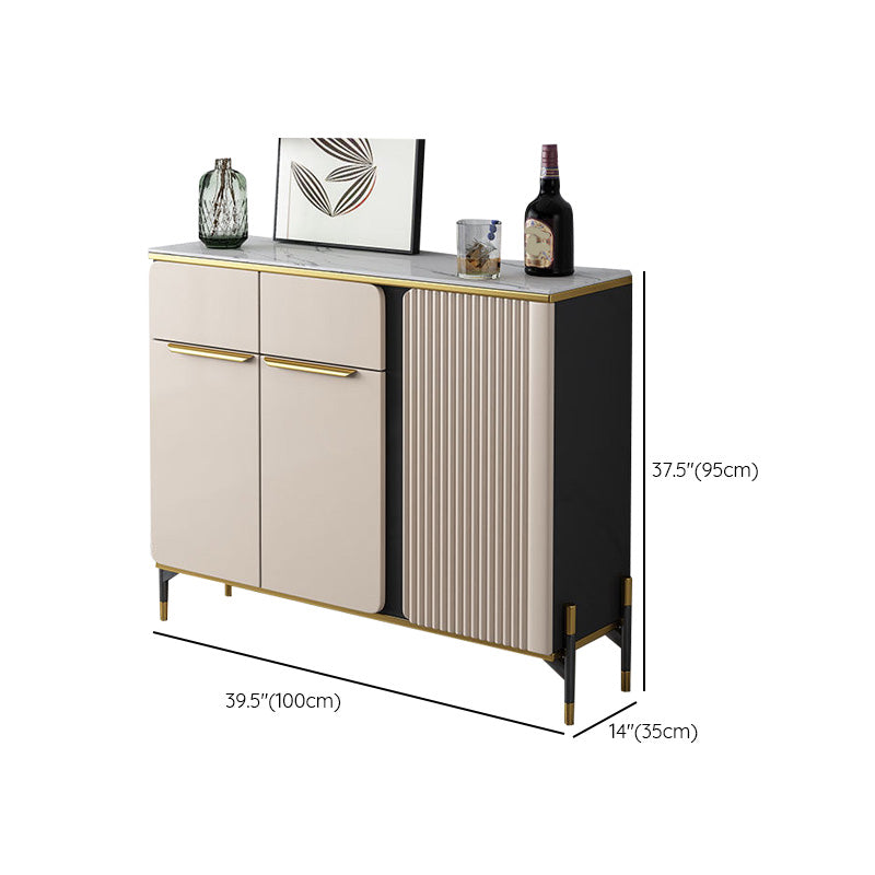 Glam Style Credenza Stone Adjustable Shelving Side Board with Cabinets and Drawers