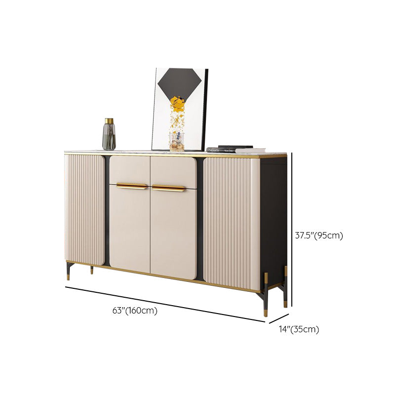 Glam Style Credenza Stone Adjustable Shelving Side Board with Cabinets and Drawers