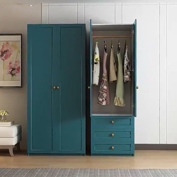 Modern Blue Bedroom Armoire Manufactured Wood Wardrobe Armoire