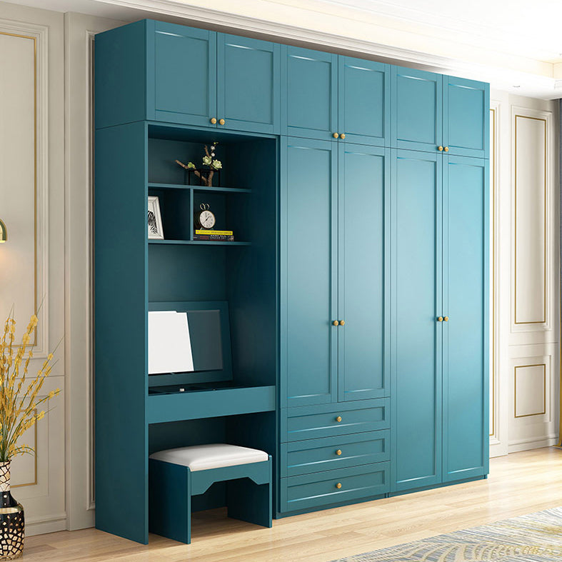 Modern Blue Bedroom Armoire Manufactured Wood Wardrobe Armoire