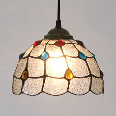 Wide Flare White/Blue/Textured White Handcrafted Art Glass Ceiling Light Tiffany-Style 1 Head Suspended Lighting Fixture