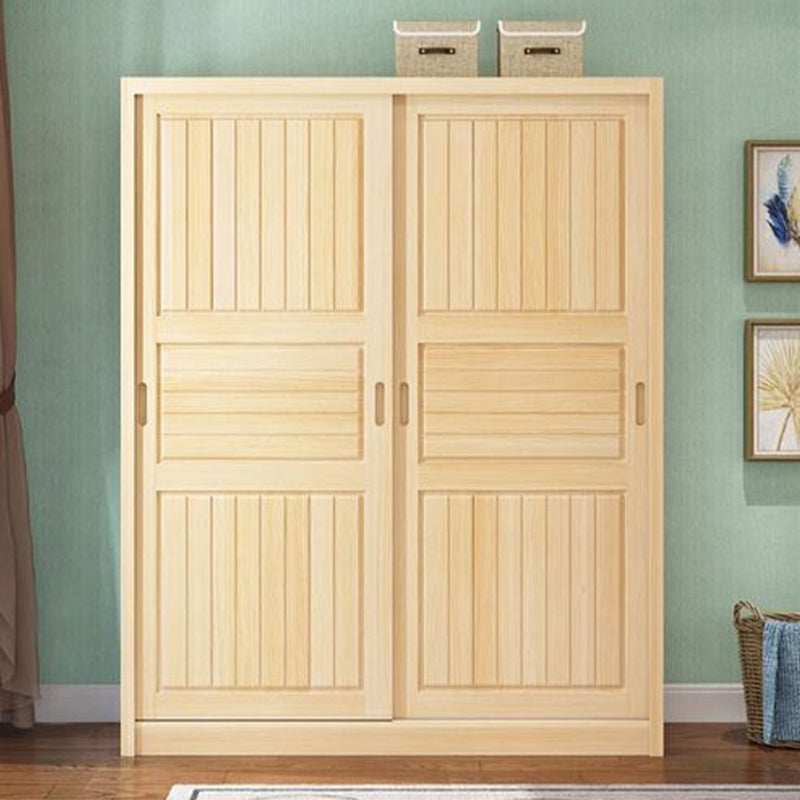 Pine Solid Wood Kids Closet Light Wood Cloth Rod Included Wardrobe Closet