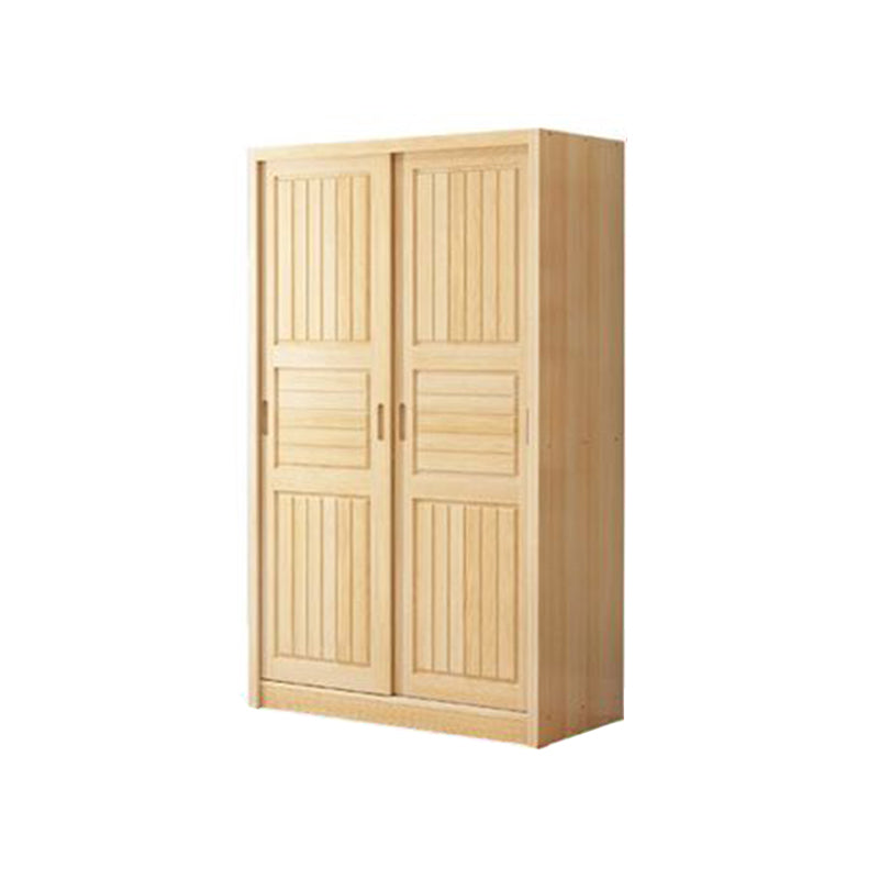 Pine Solid Wood Kids Closet Light Wood Cloth Rod Included Wardrobe Closet