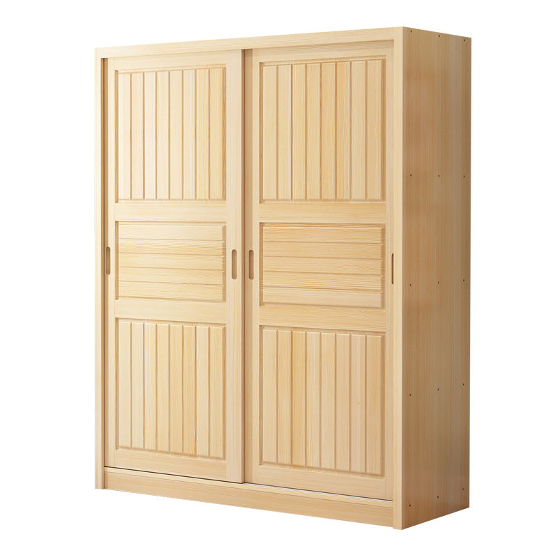 Pine Solid Wood Kids Closet Light Wood Cloth Rod Included Wardrobe Closet