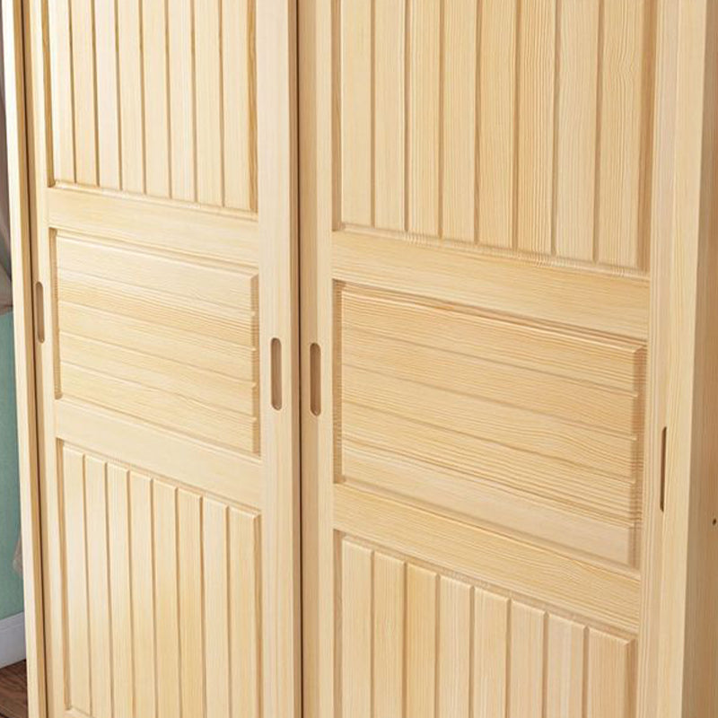 Pine Solid Wood Kids Closet Light Wood Cloth Rod Included Wardrobe Closet