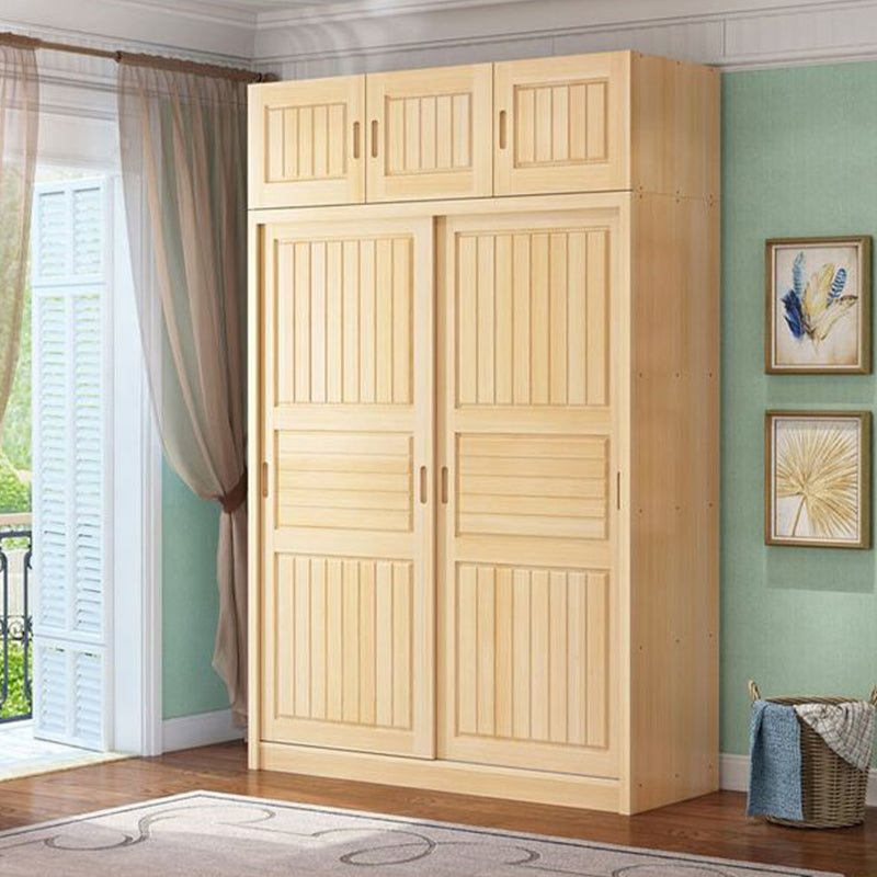 Pine Solid Wood Kids Closet Light Wood Cloth Rod Included Wardrobe Closet