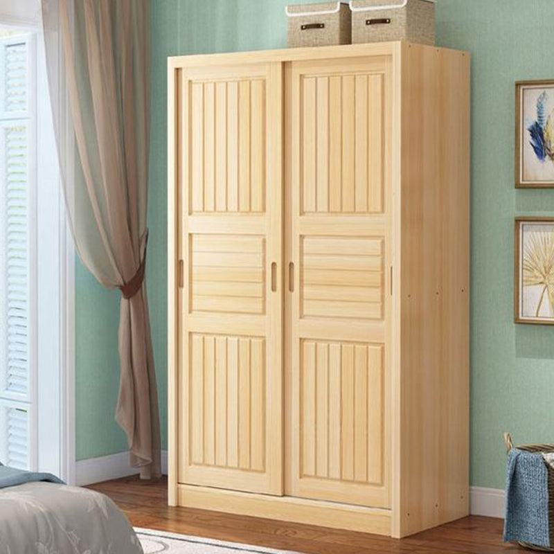 Pine Solid Wood Kids Closet Light Wood Cloth Rod Included Wardrobe Closet