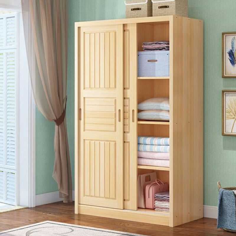 Pine Solid Wood Kids Closet Light Wood Cloth Rod Included Wardrobe Closet