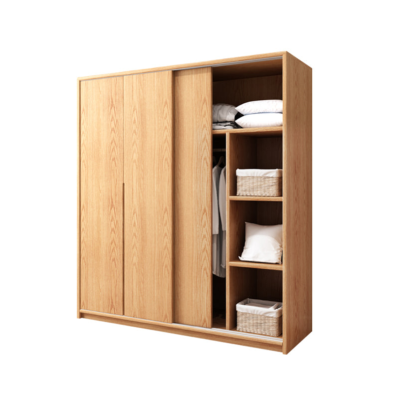 Oak Solid Wood Kids Closet Modern Style Brown Wardrobe Closet with Sliding Door