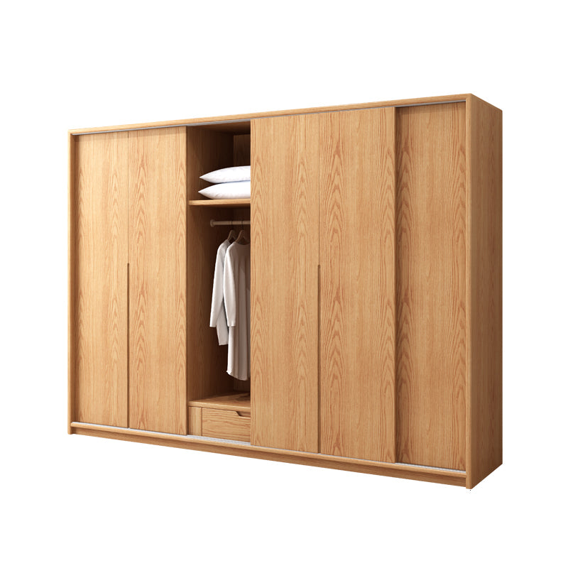 Oak Solid Wood Kids Closet Modern Style Brown Wardrobe Closet with Sliding Door