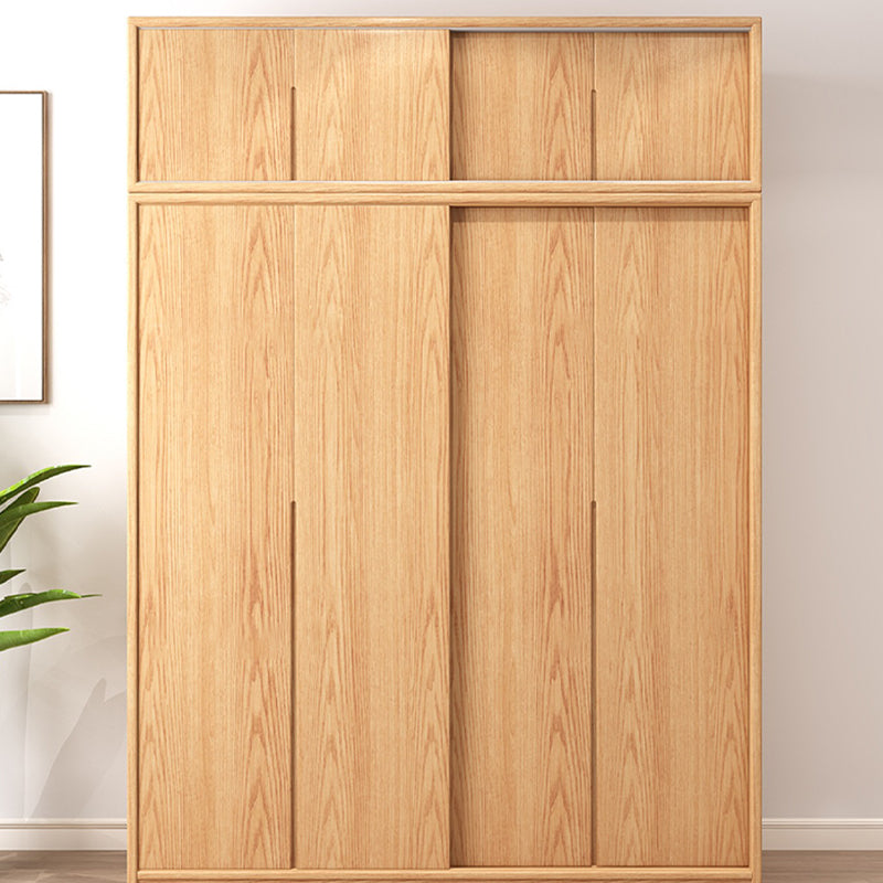 Oak Solid Wood Kids Closet Modern Style Brown Wardrobe Closet with Sliding Door