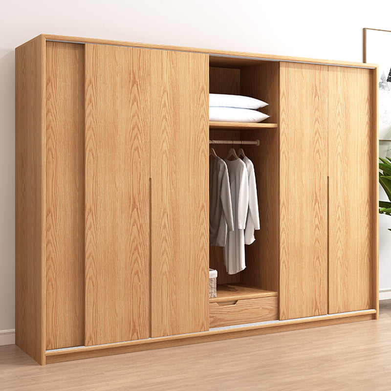 Oak Solid Wood Kids Closet Modern Style Brown Wardrobe Closet with Sliding Door