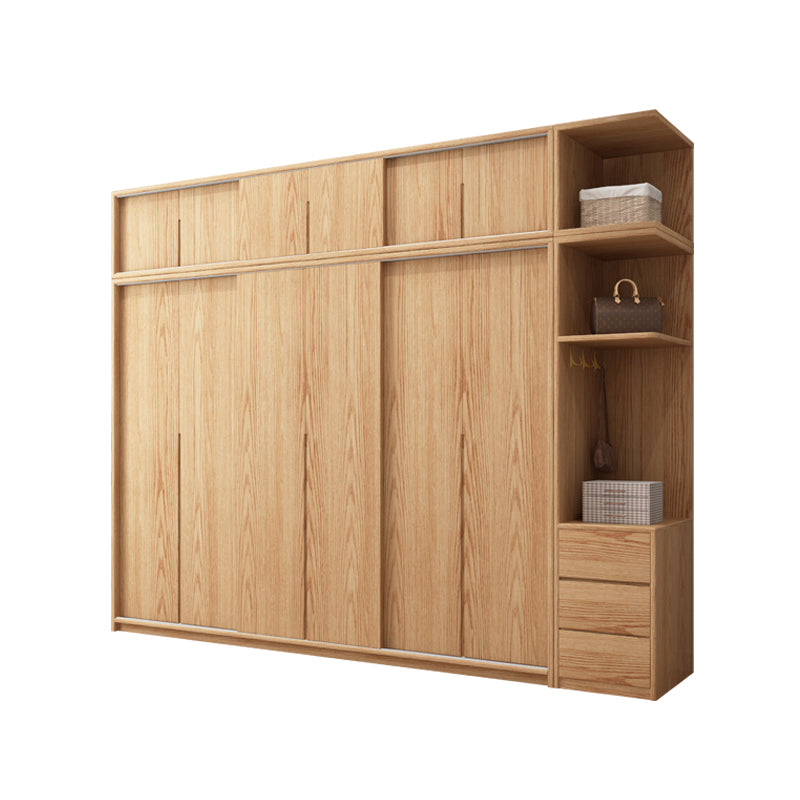 Oak Solid Wood Kids Closet Modern Style Brown Wardrobe Closet with Sliding Door