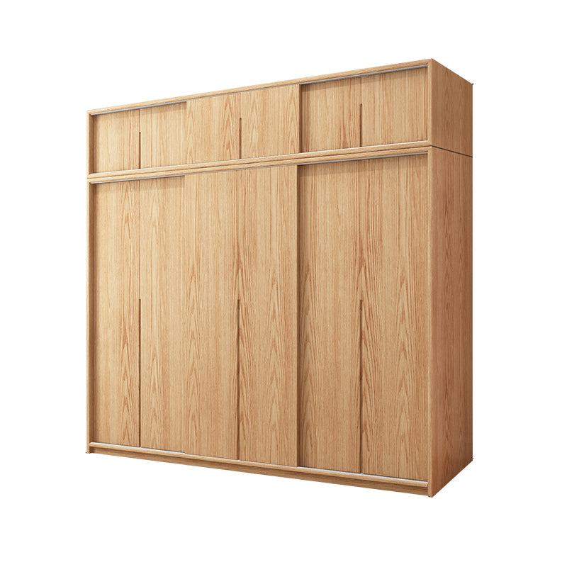 Oak Solid Wood Kids Closet Modern Style Brown Wardrobe Closet with Sliding Door