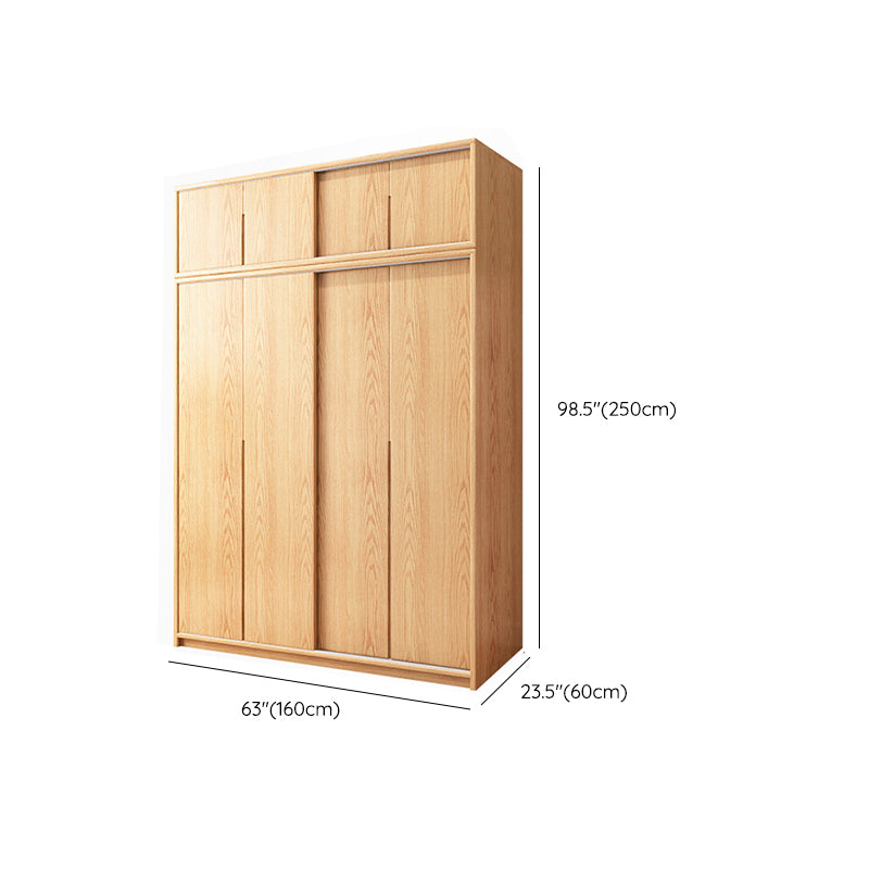 Oak Solid Wood Kids Closet Modern Style Brown Wardrobe Closet with Sliding Door