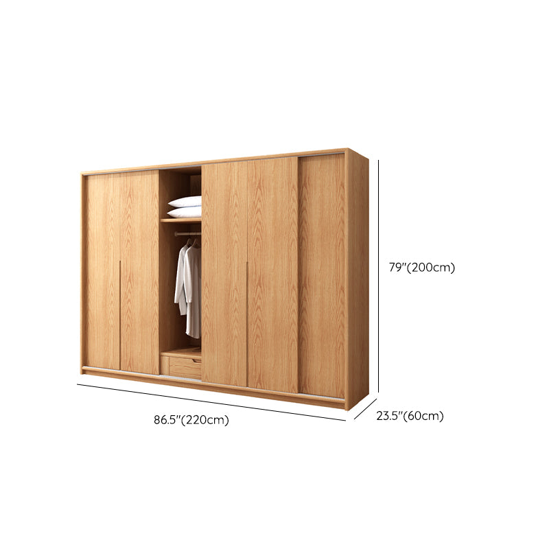 Oak Solid Wood Kids Closet Modern Style Brown Wardrobe Closet with Sliding Door