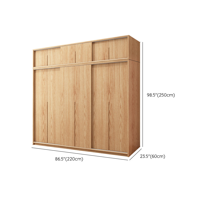 Oak Solid Wood Kids Closet Modern Style Brown Wardrobe Closet with Sliding Door