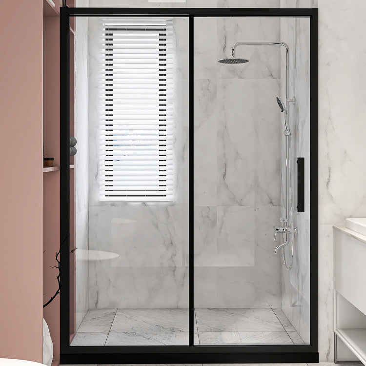 Modern Black Frame Shower Bath Door Transparent Single Sliding Shower Door