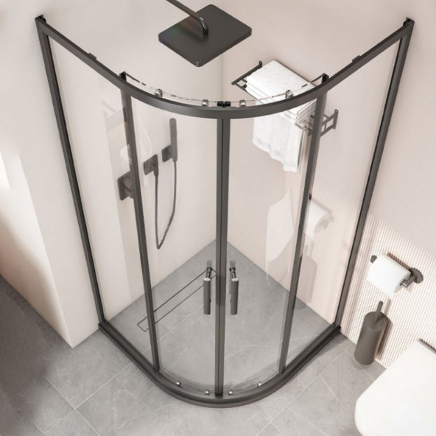 Black Full Frame Curved Tempered Glass Double Slide Shower Door