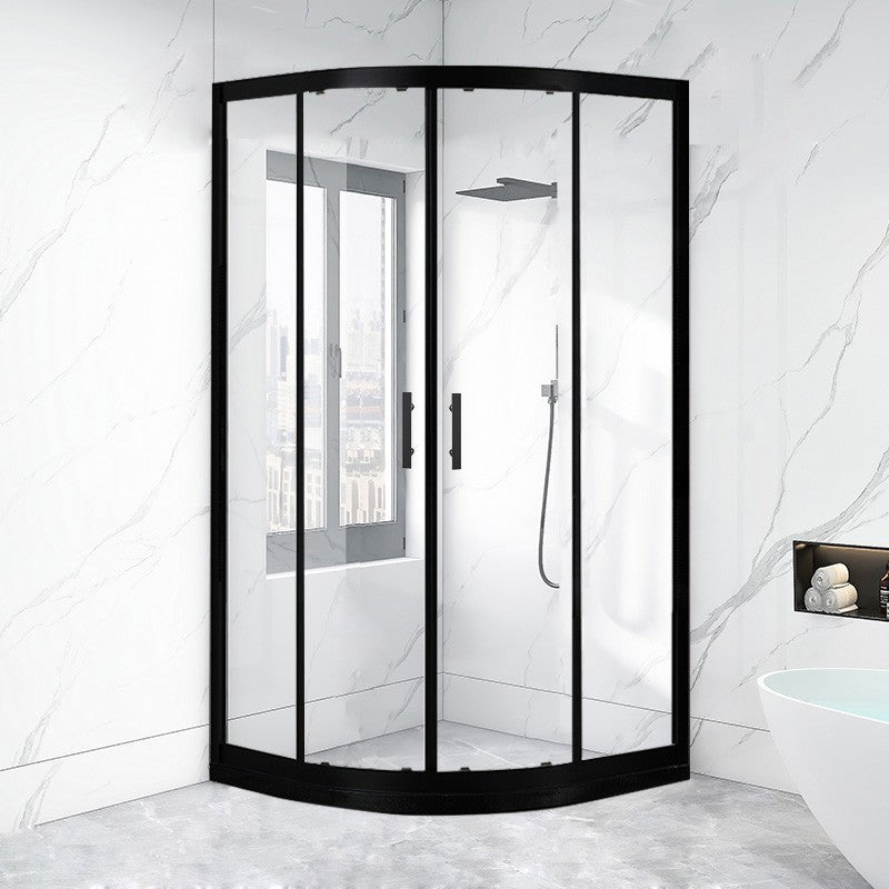 Black Full Frame Curved Tempered Glass Double Slide Shower Door