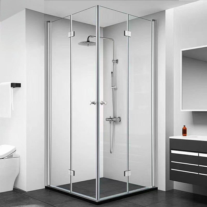 Frameless Folding Tempered Glass Shower Door with Thickened 304 Stainless Steel Fittings