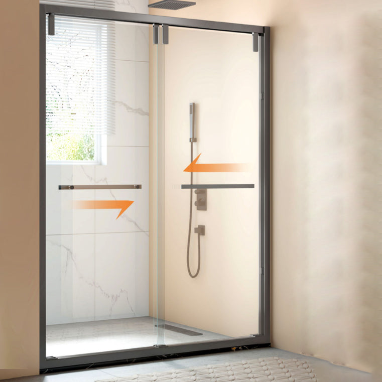 Tempered Glass Shower Door with Stone Base, Dual Moving Semi Frameless Shower Bath Door