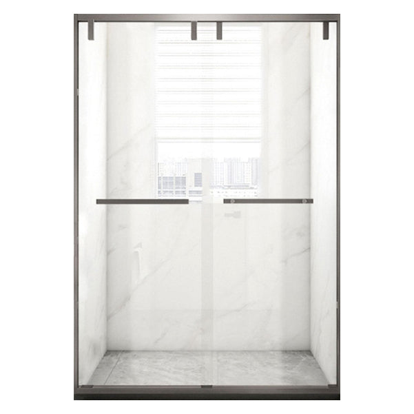 Tempered Glass Shower Door with Stone Base, Dual Moving Semi Frameless Shower Bath Door