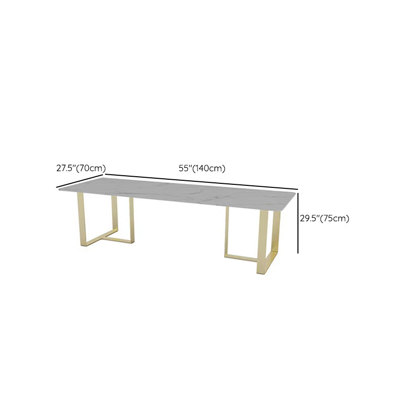 Rectangular Shaped Office Working Table Stone Writing Desk in White and Gold