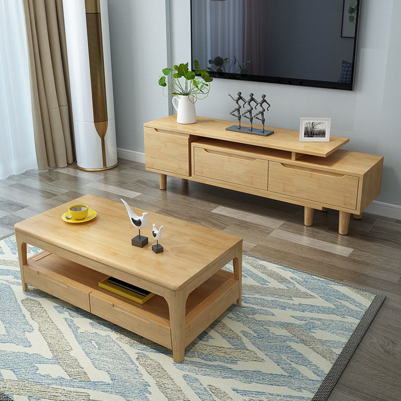 Modern Media Console 2 Drawers Rubber Wood TV Console with Doors