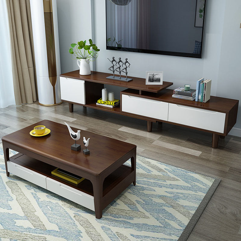 Modern Media Console 2 Drawers Rubber Wood TV Console with Doors