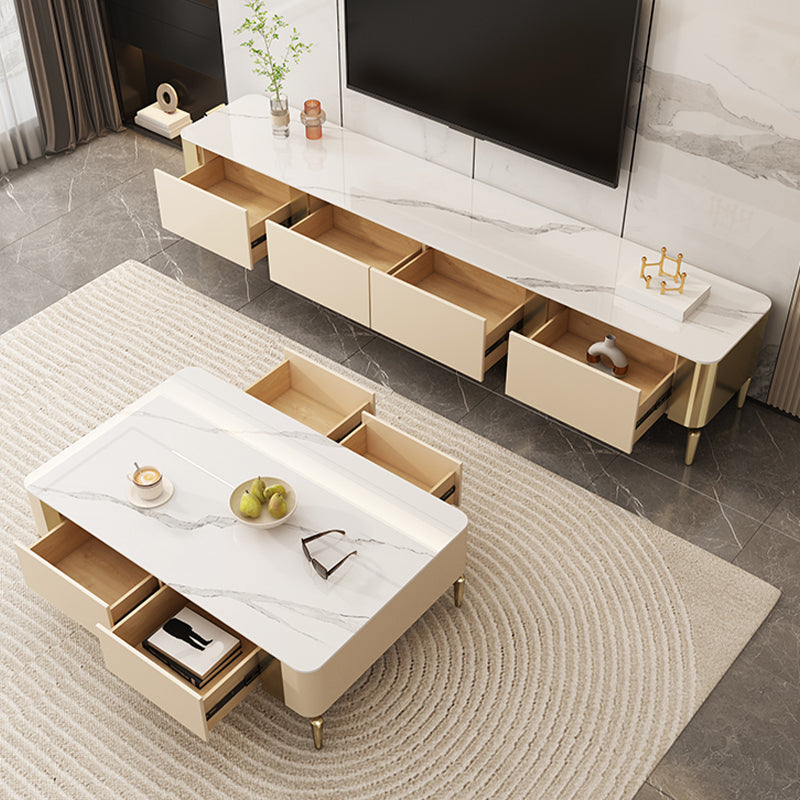 Stone TV Media Console Contemporary TV Console with 4 Drawers