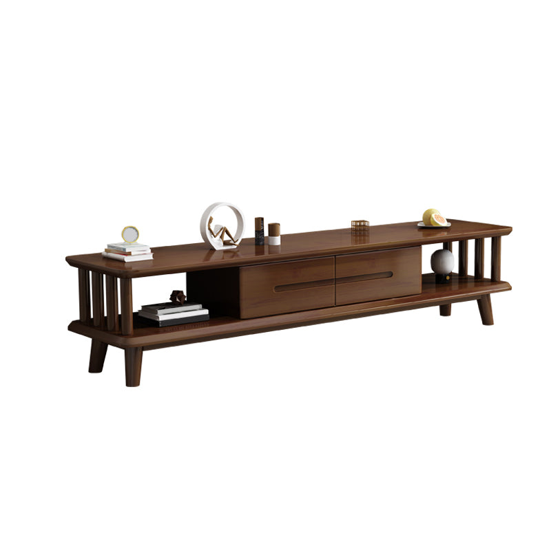 Contemporary Rubber Wood TV Console 2 Drawers Media Console with Splayed Wooden Legs