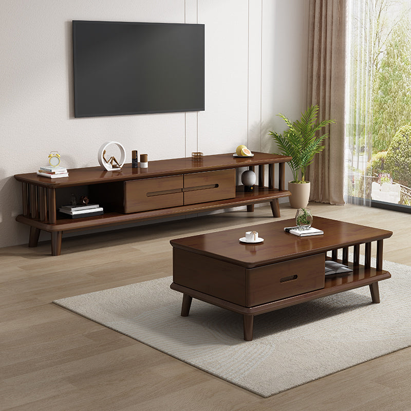 Contemporary Rubber Wood TV Console 2 Drawers Media Console with Splayed Wooden Legs